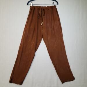 Vintage Tropical Tantrum Drawstring Pants 100% Natural Rayon Size S-M Brown